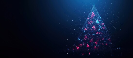 Poster - Abstract Christmas tree made of glowing triangles, vibrant colors, digital art