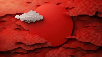 Aufkleber - Red Asian Design Background, with Circle Frame and Clouds on 3D Pattern. Chinese New Year Template with copy-space.