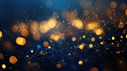 Poster - Abstract gold bokeh and sparkle set against a deep blue backdrop