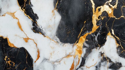 Poster - abstract texture featuring artificial black and white marble with gold veins showcasing decorative m