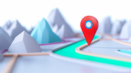Poster - Map pin on digital map with location markers and 3D landscape features