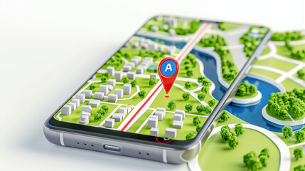 Poster - Smartphone with map displaying location pin on digital map for navigation and travel