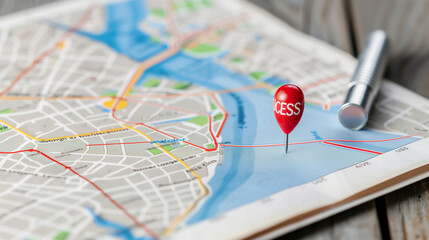 Poster - map with location marker and navigation lines in urban area for travel planning and exploration