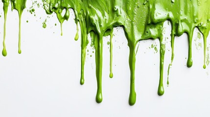 Poster - abstract green paint dripping on a white background