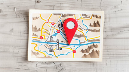 Poster - Map with location pin indicating travel destination and route