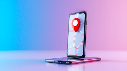  - smartphone displaying location on map with navigation pin in modern design