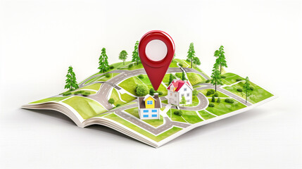 Poster - map with location pin showing house and landscape design details for navigation and travel