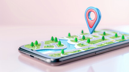  - smartphone displaying interactive map with location pin digital navigation design technology and tra