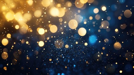 Poster - Abstract gold bokeh and sparkle set against a deep blue backdrop