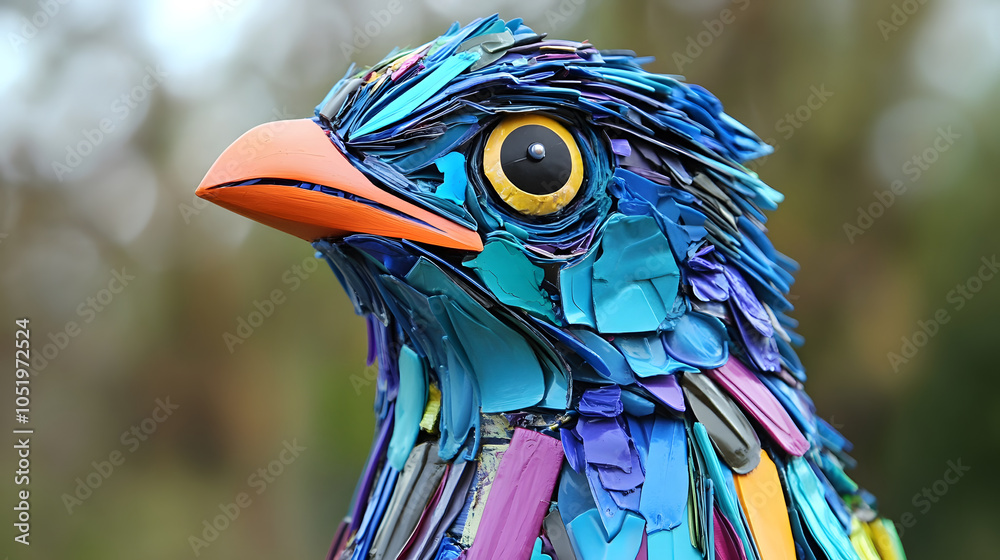 vibrant bird sculpture made from recycled plastic materials showcases ...