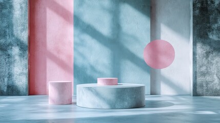Poster - stand podium wall scene pastel color background, geometric shape for product display presentation. m