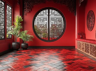 Poster - Symbolism of Chinese lunar new year. Traditional texture. Abstract geometric shapes in 3D.