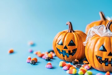 Poster - An autumn pumpkin with candies in a minimalist style.