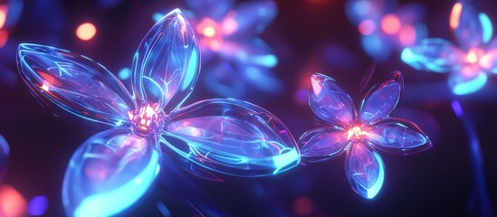 Two glowing, transparent flowers in a dark background.