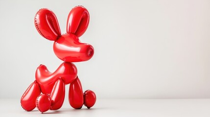 Red twisted balloon dog on a white background A balloon toy with ample space for text Balloon art display