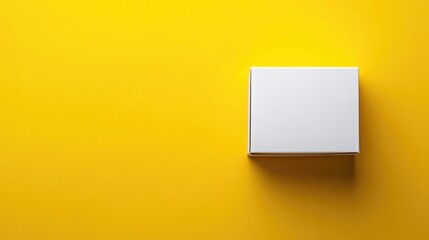 Poster - white box mock up against a yellow background flat lay style space available for text insertion