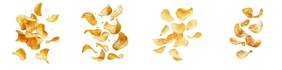 Wall Mural - A series of images showcasing scattered golden leaves on a white background, highlighting their texture and color variations. transparent background