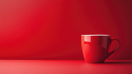 Poster - Red coffee cup on a vibrant red background featuring ample copy space Emphasizing minimalist design