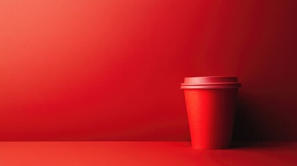 Poster - red coffee cup on a vibrant red background featuring ample copy space emphasizing minimalist design