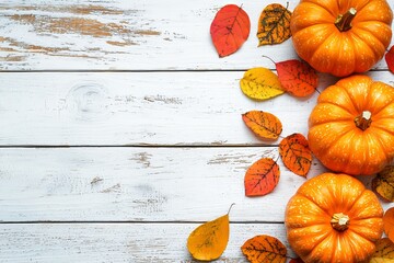 Poster - A generative AI background with autumn leaves and orange pumpkins