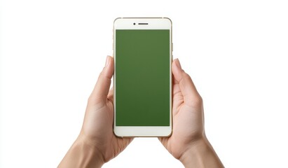 Poster - Screen shot of a smartphone with a green chroma key for mockup, isolated on a white background of a png