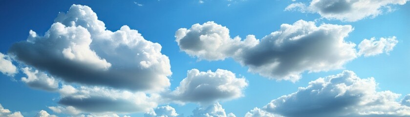 Sticker - A clear blue sky filled with fluffy white clouds, creating a serene atmosphere.