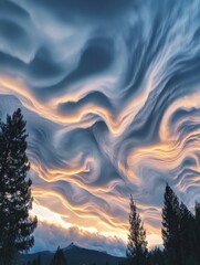 Wall Mural - A mesmerizing sky filled with swirling clouds at sunset, showcasing nature's beauty.