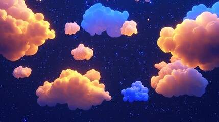 Poster - A dreamy night sky filled with colorful clouds and stars.