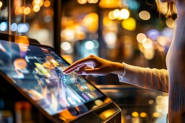 Aufkleber - Conceptual image of a young woman handling a touchscreen register and processing payments