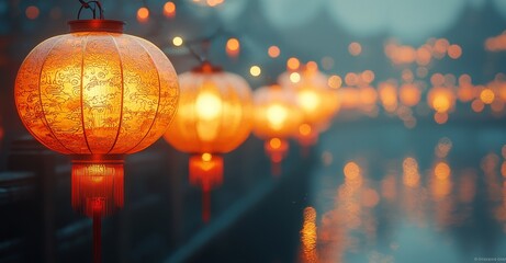 Aufkleber - Chinese lanterns for Chinese new year in the evening are traditionally red