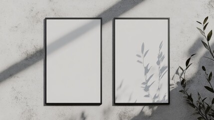 Poster - two blank vertical and horizontal poster mockups featuring soft shadows set against a light grey con