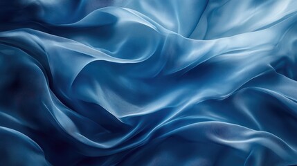 Poster - Stunning abstract backdrop featuring undulating blue fabric waves shimmering textures and painterly strokes Emphasizes depth of field blurriness and a sense of volume