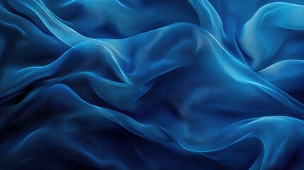 Poster - Stunning abstract backdrop featuring undulating blue fabric waves shimmering textures and painterly strokes Emphasizes depth of field blurriness and a sense of volume
