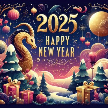 2025happy New Year, minimal modern and avant garde  sketches on a white background, 16:9. 3D Rendering