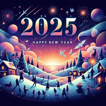  2025happy New Year, minimal modern and avant garde  sketches on a white background, 16:9. 3D Rendering