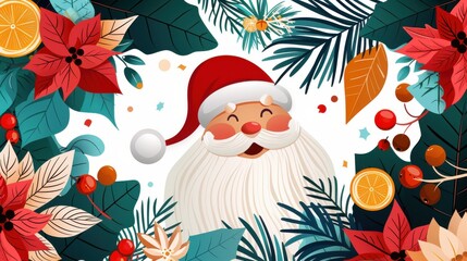 Wall Mural - Cute Abstract Christmas Illustration with Festive Leaves