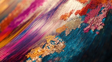 Aufkleber - An artistic close-up of the hand weaving process of Thai silk, highlighting the expert technique and vibrant colors of the threads in action