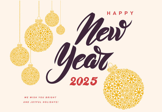 Happy New Year 2024 Lettering design for greeting banners.Template for prints, cards and posters, fabric, textile, mugs, floor pillows, T-shirt prints design. Vector illustration 2025 calligraphy.