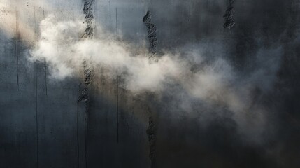 Poster - A misty atmosphere with soft, swirling smoke against a textured, dark background, creating an abstract, moody effect.
