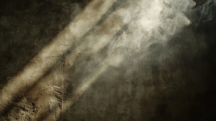 Poster - Dim, ethereal light beams cut through smoke, creating a mysterious atmosphere against a textured background.