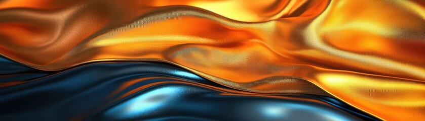 Poster - A captivating close-up of flowing fabric in vibrant orange and blue hues, showcasing rich textures and dynamic movement for artistic designs.
