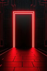 Poster - A striking futuristic doorway illuminated by vibrant red lights against a dark backdrop, creating an atmosphere of mystery and technology.
