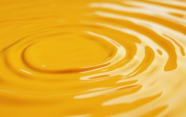Poster - Close-up of vibrant yellow liquid creating ripples, showcasing texture and movement in a soothing and abstract composition.