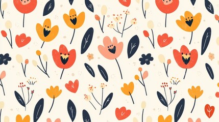 Poster - a vibrant floral pattern featuring colorful flowers and leaves on a soft background, perfect for spr