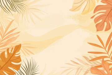 Wall Mural - A serene background featuring lush tropical leaves in warm earthy tones, perfect for nature-themed designs or artistic projects.