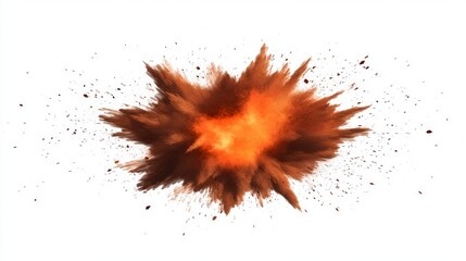 A large explosion of brown powder creates a vibrant cloud against a white background.