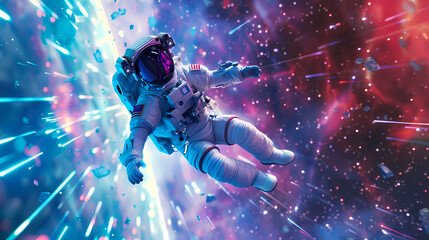 spaceman walking around a planet with piano tiles graphic illustration. wallpaper