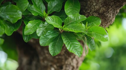 Lush Green Leaves on a Tree Branch in a Park Garden