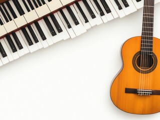 Wall Mural - A guitar and piano keys arranged artistically for musical inspiration.