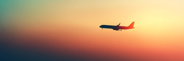 Poster - Passenger airplane glides gracefully over fluffy clouds during a captivating sunset, embodying travel and adventure